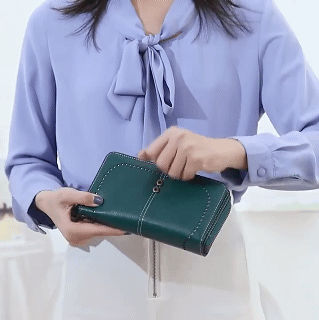 RFID-Protected Long Zipper Women's Cowhide Wallet Large-Capacity Multifunctional Clutch