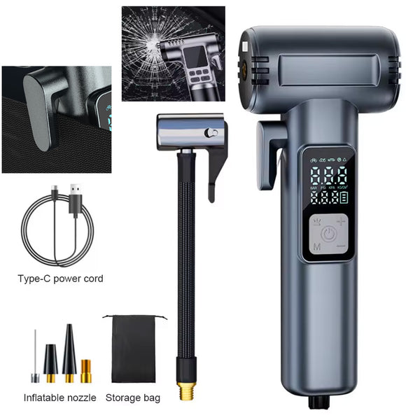 6 In1 Car Tire Air Pump with LED Light Vehicle Tire Inflator Air Compressor Escape Tool with Safety Hammer and Seat Belt Cutter