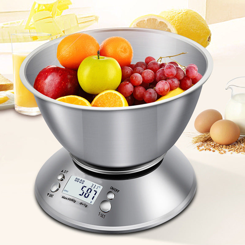 5kg/1g Stainless Steel Kitchen Scale with Bowl – Precision Digital Food Scale for Baking, Cooking, Weighing Ingredients