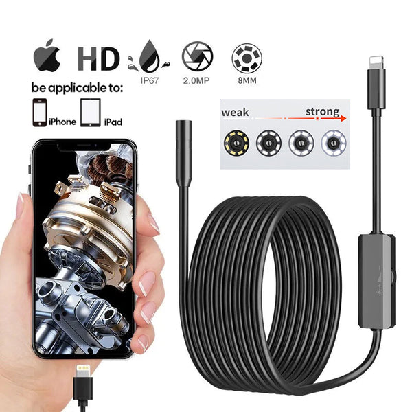 1/3.5/10 Meters 8mm HD iPhone/iPad Endoscope Camera IP68 Waterproof Lens Pipeline Inspection Borescope For iOS System