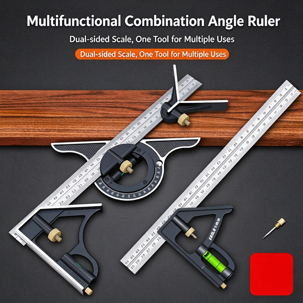 300mm Multifunctional Stainless Steel Combination Set Square | Carpenter's Protractor/Level/Right-Angle Square | High-Precision Measuring Tools