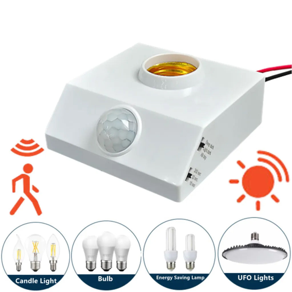 E27 LED Bulb Light Holder PIR Smart Human Body Infrared Sensor Lamp Holder 86V-265V With 6-Speed Regulate Switch Motion Detector Lamp Base