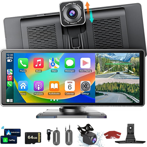 10.26'' Car Monitor Dash Cam 4K Car Mirror Video Player Wireless Carplay Android Auto GPS Multimedia Rearview Camera