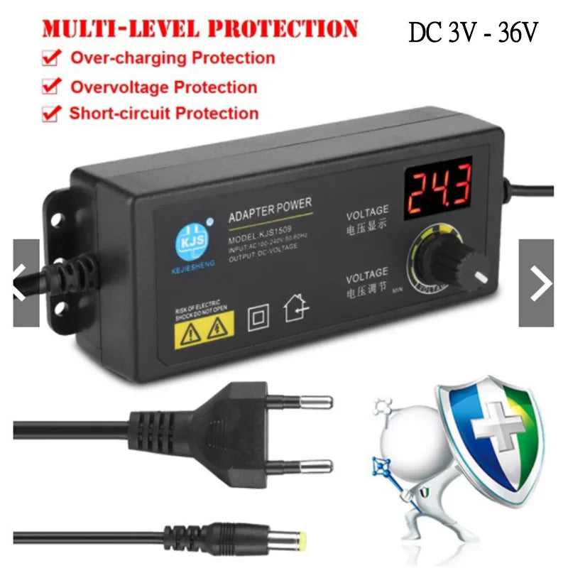 60W 3V-36V Adjustable Voltage Adapter 3V 4V 4.5V 5V 6V 7V 7.5V 8V 9V 10V 12V 13.5V 14V 15V 16V 17V 18V 19V 36V
