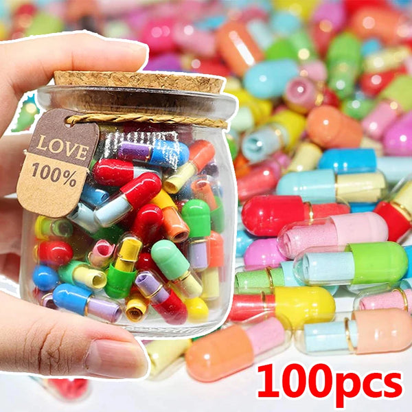 100pcs Message Capsule In Bottle Transparent Letter Love Pill Emoticon Smile Pills With Roll Paper Wedding Party Gift