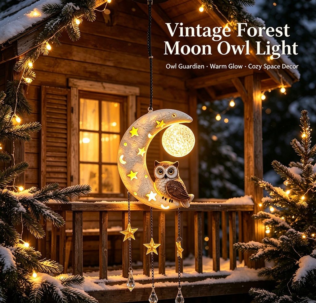 3Pcs Vintage Forest Moon Owl Solar Wind Chime - Warm LED Hanging Light for Garden & Balcony