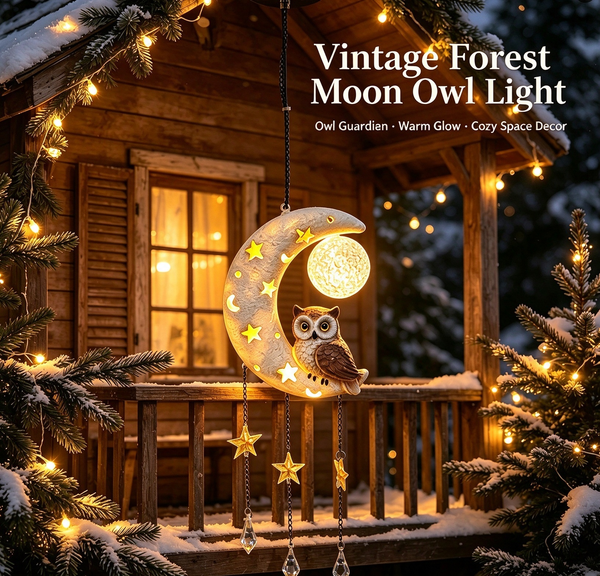 3Pcs Vintage Forest Moon Owl Solar Wind Chime - Warm LED Hanging Light for Garden & Balcony