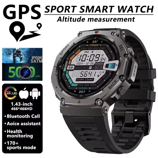 High-quality Military GPS Smart Watch AMOLED HD Screen Health Monitoring Outdoor Sports 5ATM Waterproof Bluetooth Call Fitness Smartwatch
