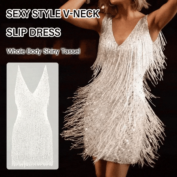V-neck Halter Fringe Style Dress