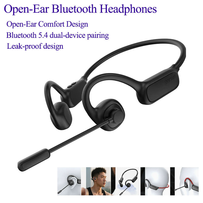 Open-Ear Bluetooth Headphones — Wireless Business Calling for Office/Car Use/Sports, Bluetooth 5.4 Dual-Device Connection, 8-Hour Battery Life, Leak-Proof Design, Comfortable Pressure-Free Wear