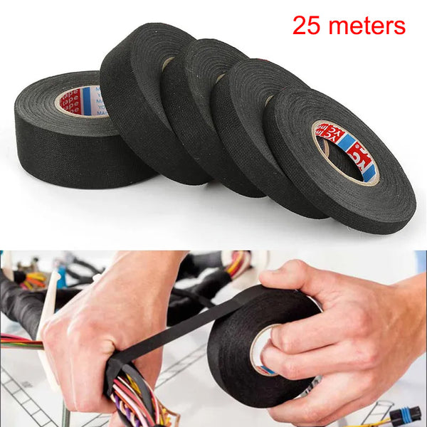 25Meters 25MM Heat-resistant Adhesive Cloth Fabric Tape For Car Auto Cable Harness Wiring Loom Electrical Heat Tape