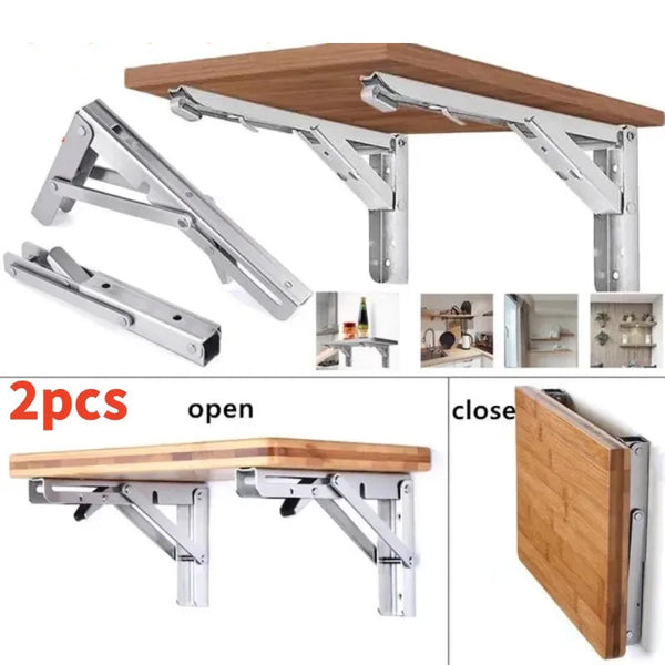 2PCS Wall Bracket Stainless Steel Folding Triangle Bracket Shelf Support Adjustable Holder Wall Mounted Bench Table Storage Rack 8/10 inch