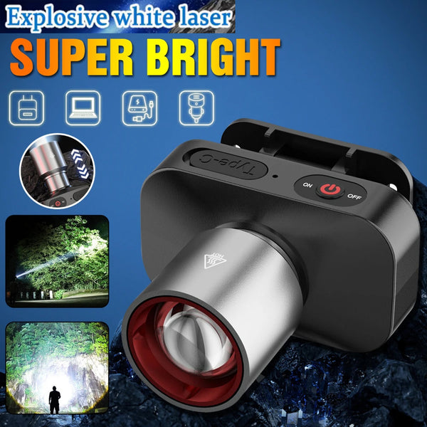 Super Bright Zoom Alloy LED Headlight USB Rechargeable Long Range Outdoor Light Flashlight