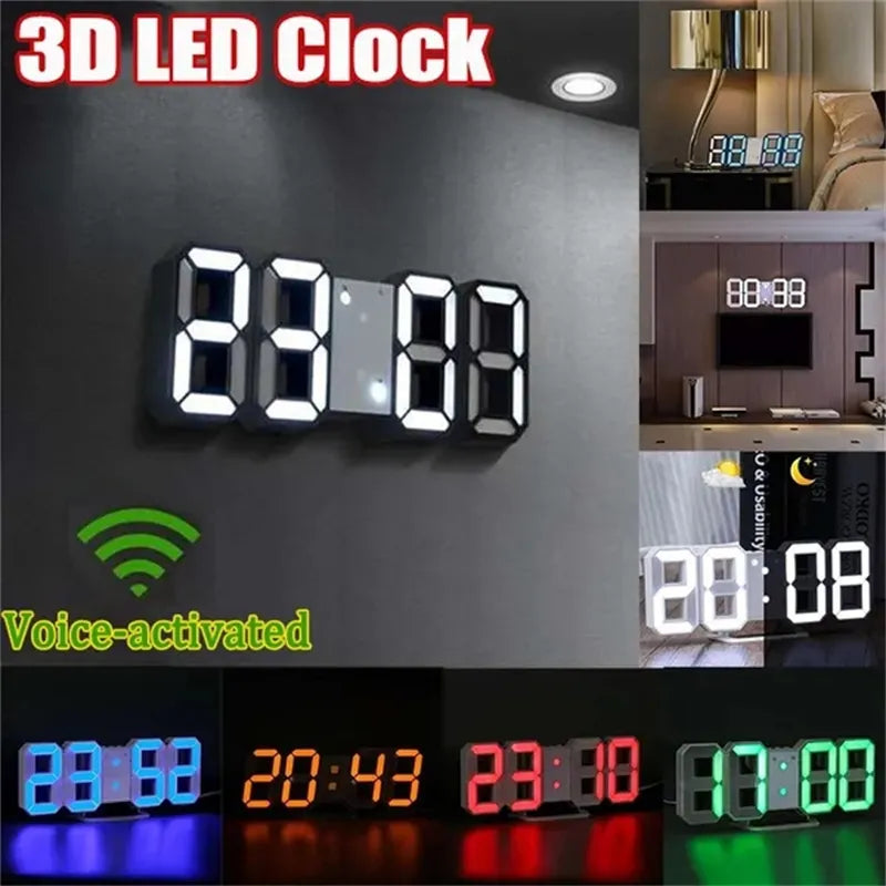 3D LED Digital Clock wall deco Glowing Night Mode Adjustable Electronic Table Clock Wall Clock decoration living room LED Clock