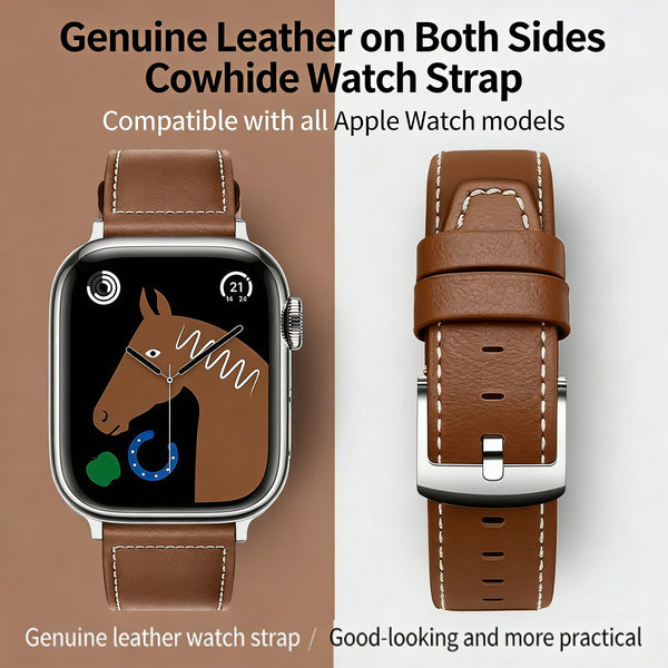 Apple Watch Cowhide Leather Strap – Compatible with iWatch 42/44/45/49mm Series | Double-Sided Cowhide | Tool-Free Removal