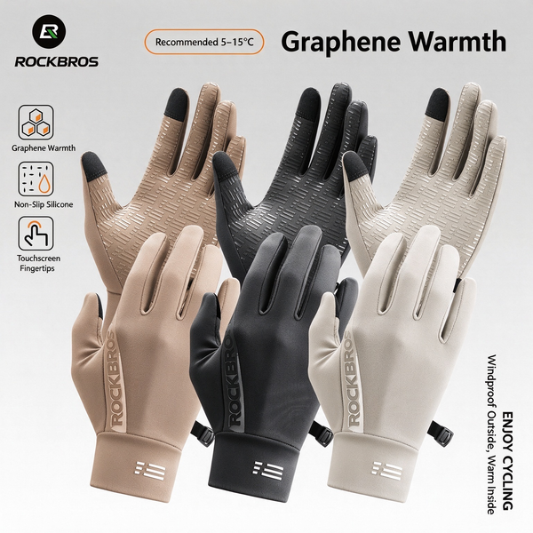 Rock Brothers Winter Insulated Cycling Gloves | Graphene Fleece, Windproof and Non-Slip | Full-Finger Touchscreen Gloves for Running and Cycling—Unisex