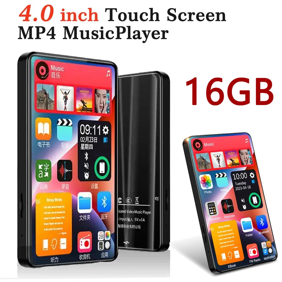 4 Inch New UI MP4 Music Player Touch Screen 16GB Bluetooth 5.0 with Speaker 1080P Video Ebook FM MP3 Audio Player 16GB-128GB