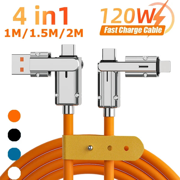 4-in-1 Multi 120W Zinc Alloy Fast Charging Cable, Support USB-A to Lightning, USB-A to Type-C, Type-C to Type-C, Type-C to Lightning