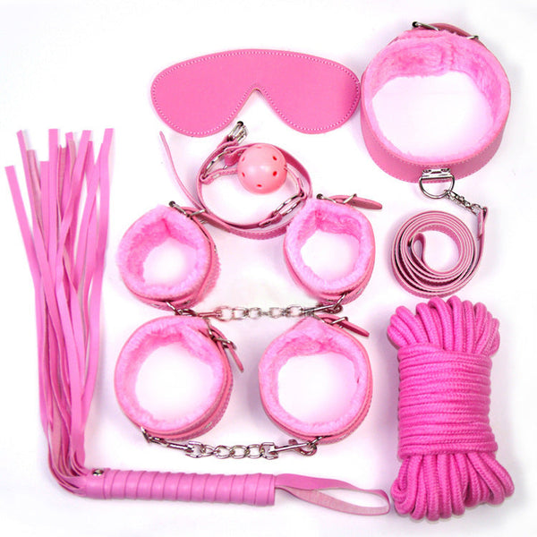 BDSM 7pcs Lovers Woollen SM Adult Sex Toys Bondage Restraint Set Handcuffs Whip Rope Games
