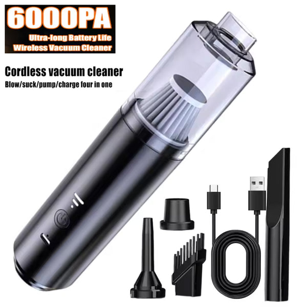 New 6000Pa 4 IN 1 Suck Blow Wireless Car Vacuum Cleaner Handheld Portable Blower Wet&Dry Strong Suction for Home Car Cleaning Accessories
