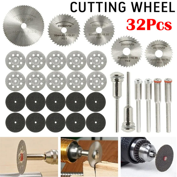 32Pcs Mini Circular Saw Blade Metal Cutting Disc Rotary Tools for Dremel Accessories Wood Carving Disc Sanding Grinding Wheel