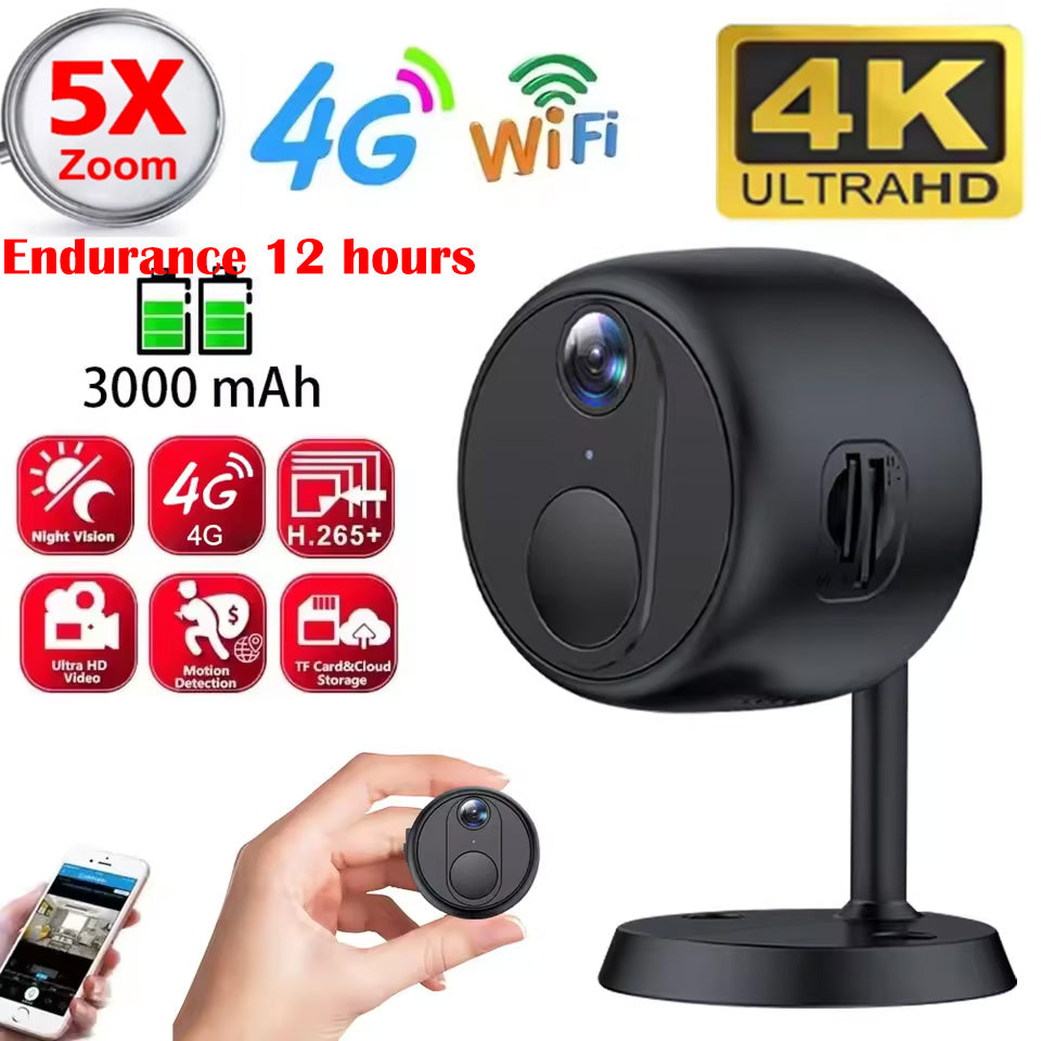 Mini Wifi/4G 4K Ultra HD Security Night Vision Camera Surveillance Camera 3000mAh Battery Endurance 12 hours Low Power Consumption Intercom CCTV Camera