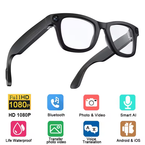 800W Camera Glasses BT AI Translate Smart Glasses Voice Call Music Sunglasses 1080P Video Recording Sound Record Anti-blue Light