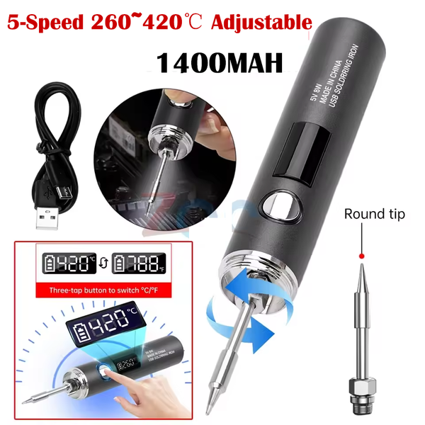 1400mah Wireless Portable Soldering Iron 5-Speed 260~420℃ Adjustable Electric Solder Iron Fast Charging Rechargeable Portable Repair Welding Tools