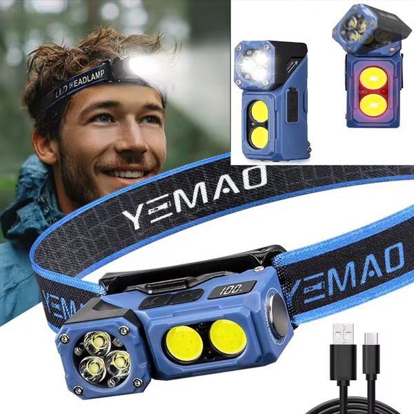 5-Core 180° Rotating Head EDC Headlamp Flashlight With Magnet Clip Gesture Sensing 7 Light Modes Headlamp