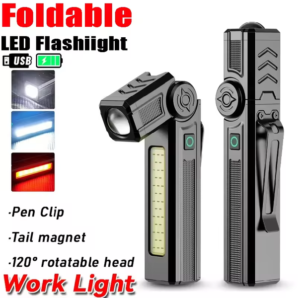 100Watts Dual COB LED L-Rotatable Work Light Magnetic Emergency Light Portable Folding Flashlight