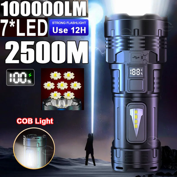 100000lumens 7-Nuclear Anti-explosion Powerful LED Tactical Flashlight With COB Light Rechargeable
