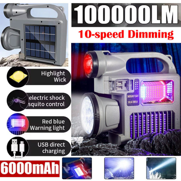 Solar 3-Light Source P70 4-Core 100000lm Flashlight with Mosquito Killer Light Mobile Dual Output Cell Phone Charging Treasure Built-in 6000mah Rechargeable Lithium Battery