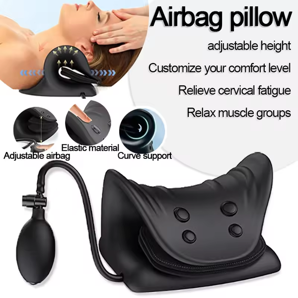 New PU Foam Airbag Traction Pillow Cervical Massage Traction Pillow Stretcher - Height Adjustable Relieves Neck Fatigue Physical Traction Therapy 8-Point Massage Self-Recovering Foam Material Home Neck Care Pillow