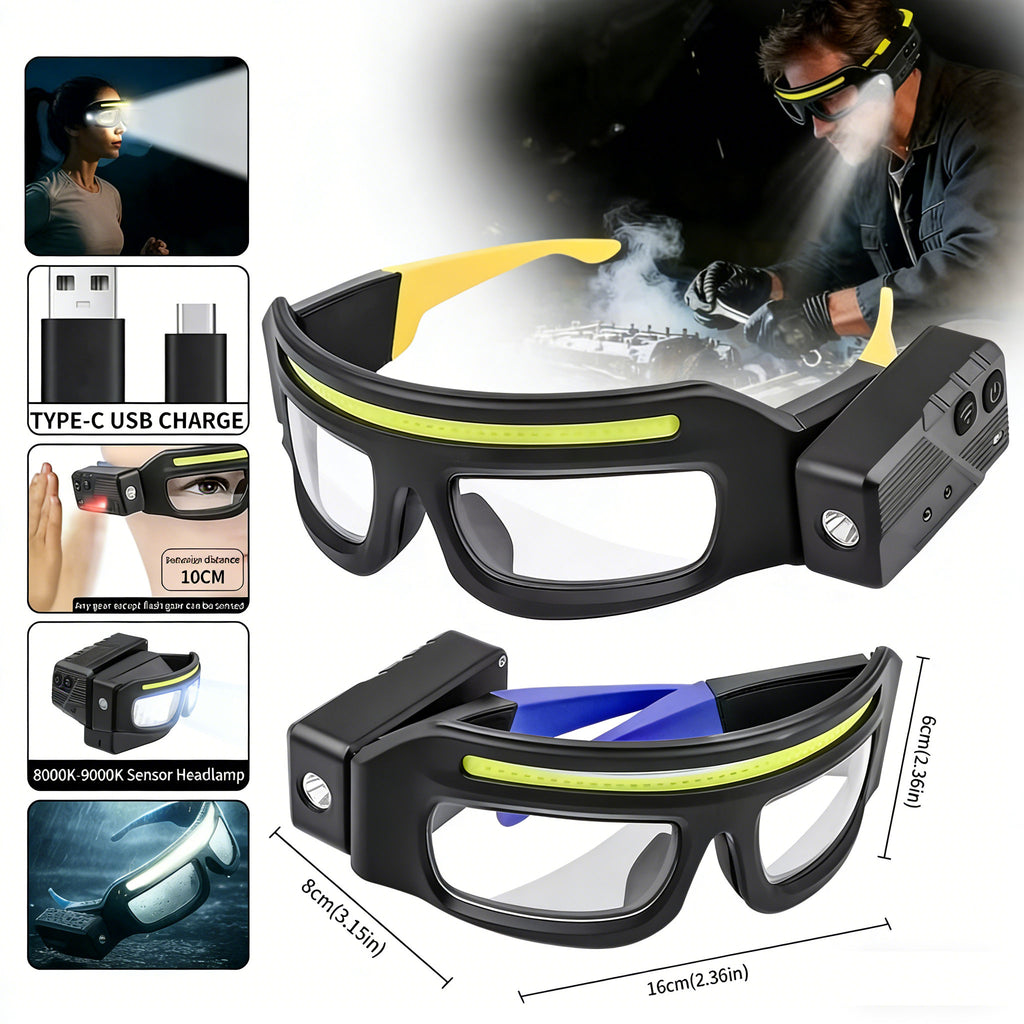 Hanging-ear Protection Windproof Goggles 8000K-9000K Sensor Headlamp Six Modes COB Spotlight Dual Light Source