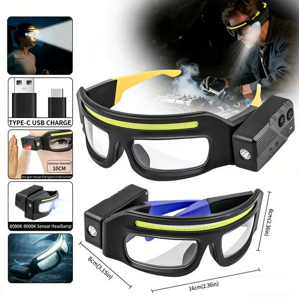 Hanging-ear Protection Windproof Goggles 8000K-9000K Sensor Headlamp Six Modes COB Spotlight Dual Light Source