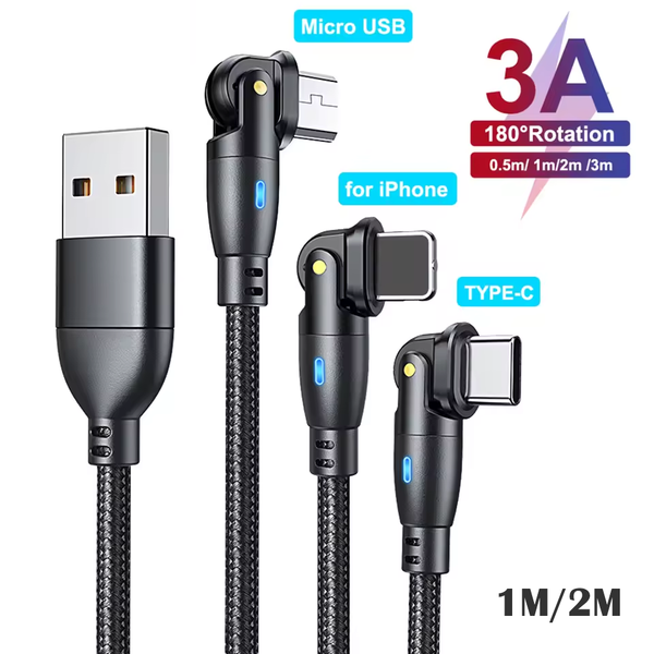 USB PD100W Fast Charging Elbow Charging Cable Data Cable 1m/2m Cable Length for Android iPhone Phone