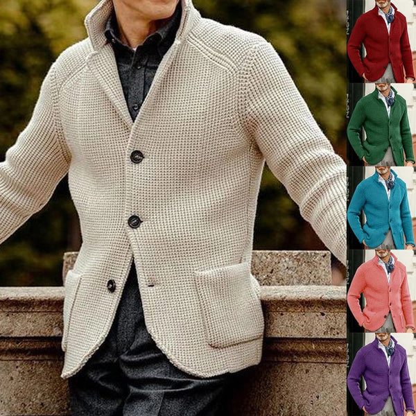Retro Knitted Jacket Stand Collar Cardigan Suit Thickened Knitting Suit Self-cultivation Jacket Warm Coat