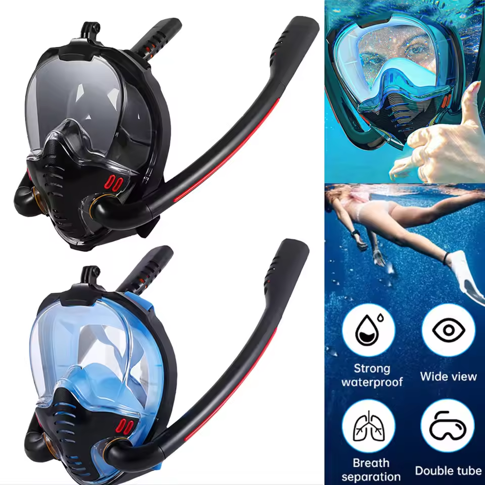 Snorkeling Mask Double Tube Silicone Full Dry Diving Mask Adults Swimming Mask Diving Goggles Self Contained Underwater Breathin