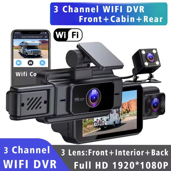 Wifi 3 Lens HD 1080P Car Camera HD 1080p Dashcam DVR Recorder Dash Cam 3 Channel Dash Cam Cabin Len