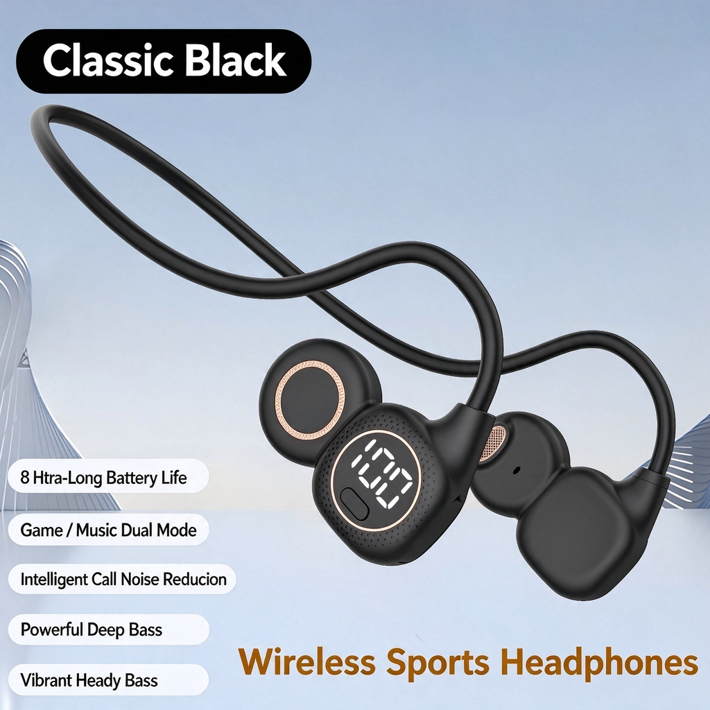 New Bone Conduction Bluetooth Headphones | Over-the-Neck Sports Headphones | Bluetooth 5.4 with Ultra-Long Battery Life | Directional Sound Transmission to Prevent Sound Leakage | High-Definition Battery Level Display