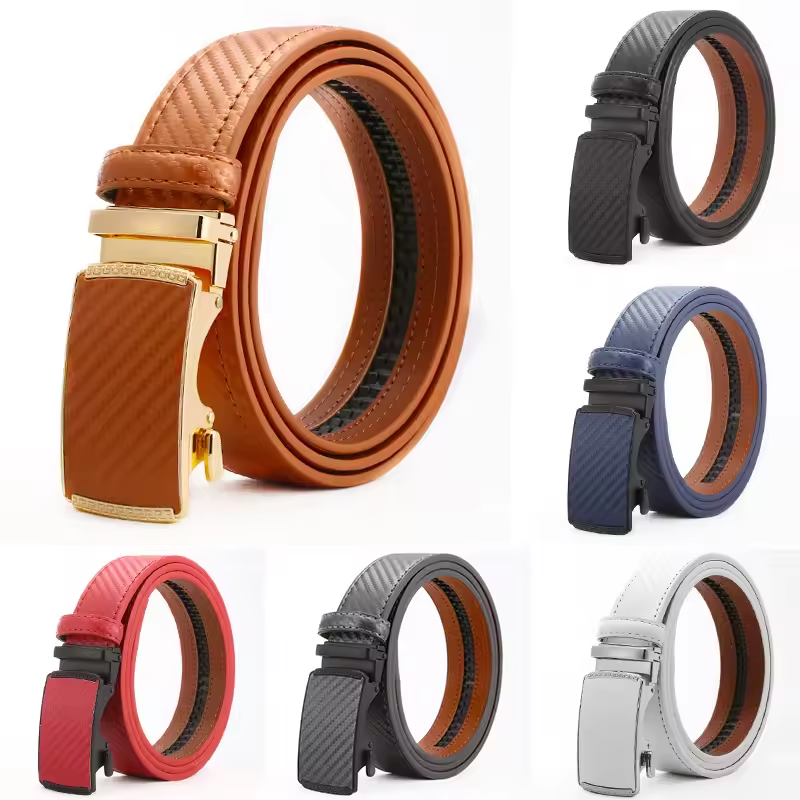 Men’s Carbon Fibre Pattern Automatic Buckle Belt | Alloy Electroplated Buckle, TPU Flexible Strap – Stylish Casual Belt