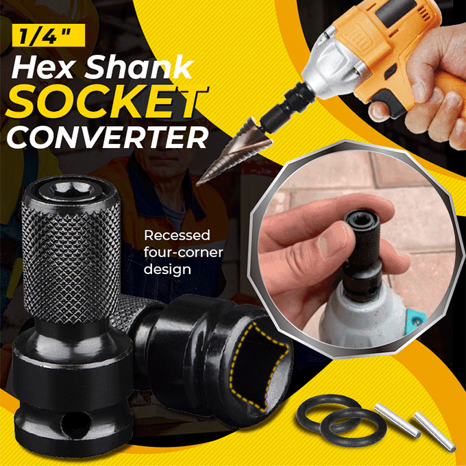 Hex Shank Socket Converter Quick Release 1/2-Inch Square Drive to 1/4-Inch adapter securely holds any 1/4-inch hex-shank bit