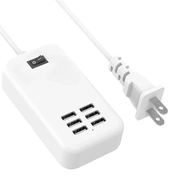 30W 6-USB 6A Portable Charger USB Socket US Standard White