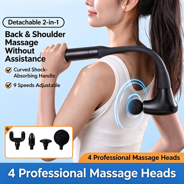 2-in-1 Detachable Hook Fascia Gun | Full-Body Percussion Massager with Extended Handle | 9-Speed Adjustable Deep Relaxation Tool