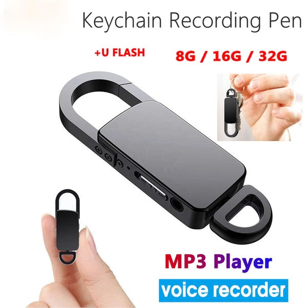 Mini Hidden Recorder Audio Key Chain Voice Recorder 16G 32G Mp3 Player 3 in 1 USB Flash Disk