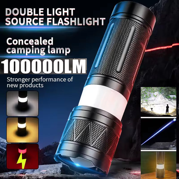 New 100000lumens White Laser Light Zoom Alloy Flashlight Built-in 3600mAh Rechargeable Battery With 360 Ring Sidelights 3000M Long Range
