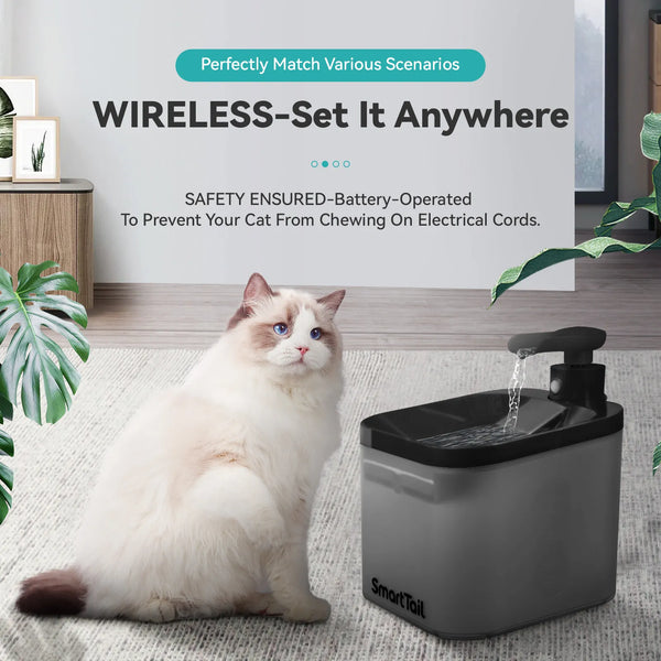 HATELI Smart Automatic Pet Water Fountain Cat Water Dispenser with Replacement Filters True Wireless Silent Noise Reduction 2.2L