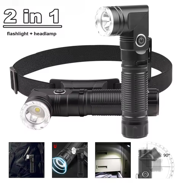 Super Bright 90° Rotation Flashlight Headlight High Power Head Lamp Rechargeable Waterproof Hat Clip Flashlight with Tail Magnet