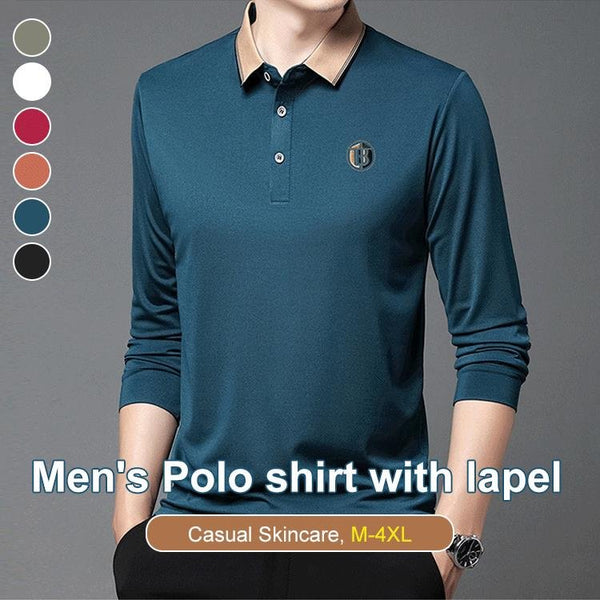 Polo Collar Long Sleeved Men's POLO Shirt Solid Color Bottom Shirt
