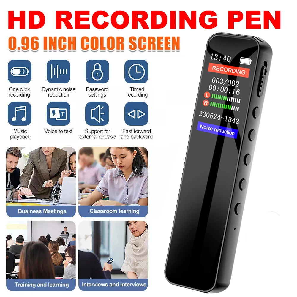Digital Voice Recorder Pen Max Support 128G TF Card Portable MP3 Player Audio Recorder With 1536Kbps Recording Work Interviews